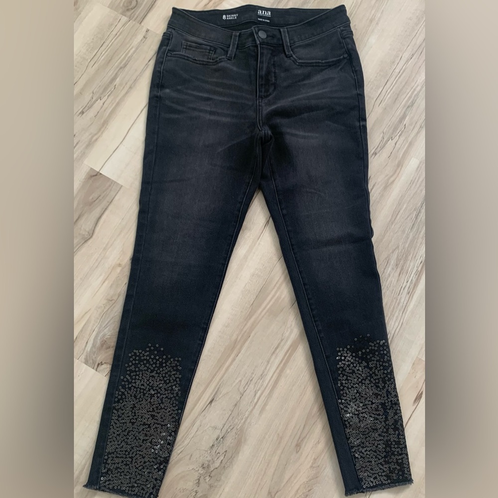 A.N.A Skinny Black Denim Embellished Jeans - Size 8